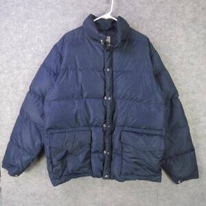 VINTAGE Kmart Jacket Mens Large Blue Down Puffer Nylon Snap Front Quilted 80s